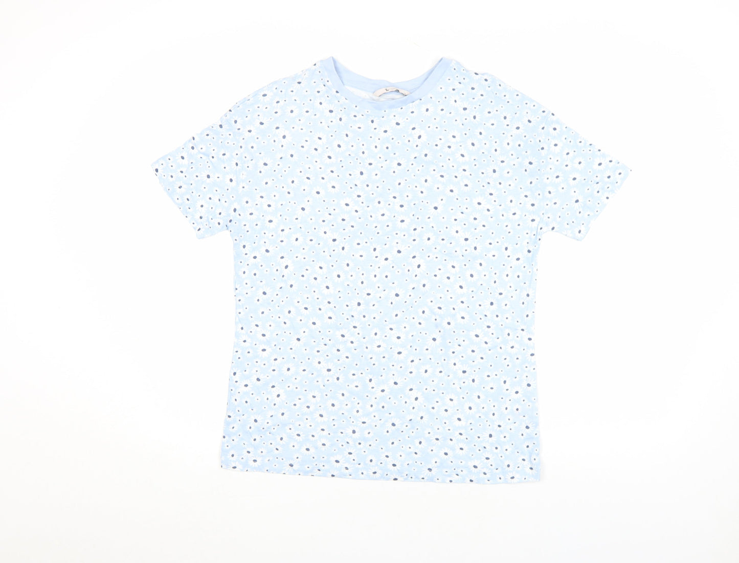 Tu Women Blue Floral Cotton Short Sleeve T-Shirt Size 8