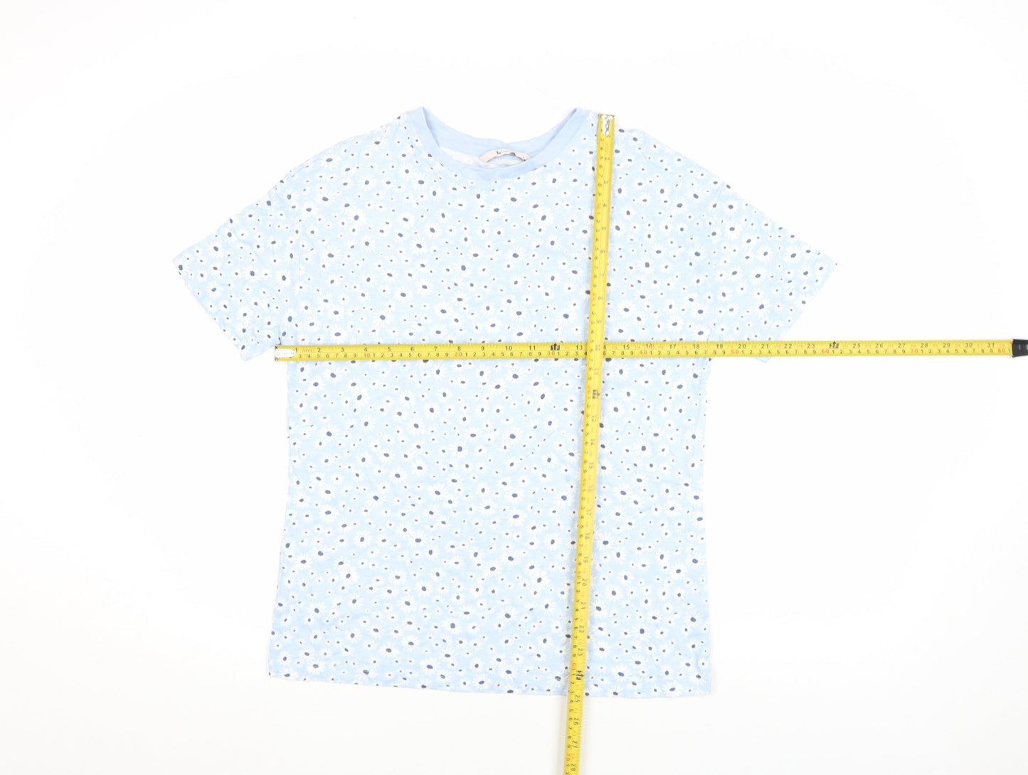 Tu Women Blue Floral Cotton Short Sleeve T-Shirt Size 8