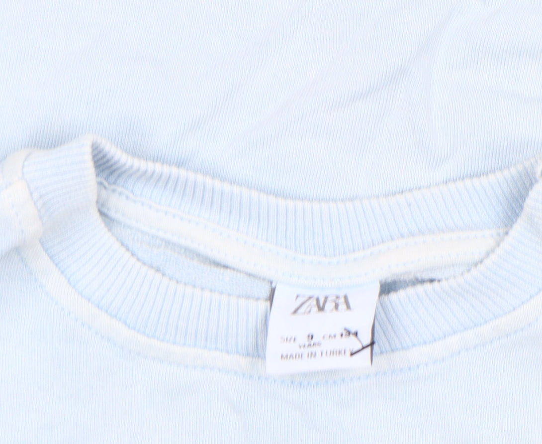 Zara Girls Blue Pullover Sweatshirt 9 Years Cut Out Shoulder Graphic Print