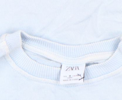 Zara Girls Blue Pullover Sweatshirt 9 Years Cut Out Shoulder Graphic Print