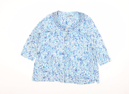 DASH Women's Blue Floral 3/4 Sleeve Cotton Tunic Blouse Size 12
