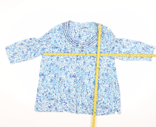 DASH Women's Blue Floral 3/4 Sleeve Cotton Tunic Blouse Size 12