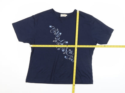 Bonmarché Women’s Blue Floral Embroidered Cotton Blend T-Shirt XL