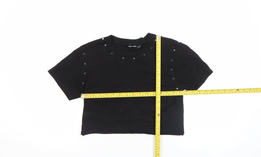 Asos Design Women Black Cropped Studded Jersey T-Shirt Size M