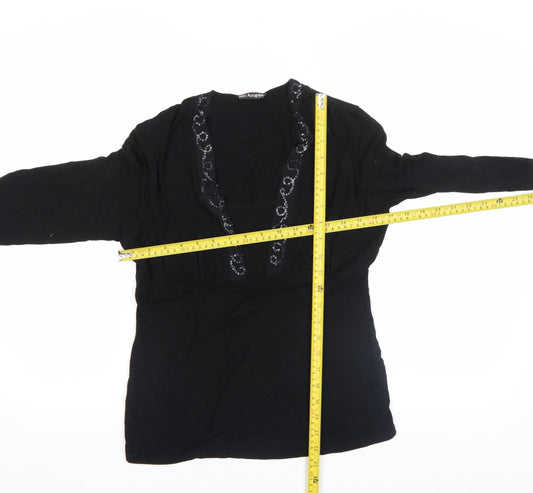Autograph Women's Black Beaded V-Neck Tunic Blouse Size 6