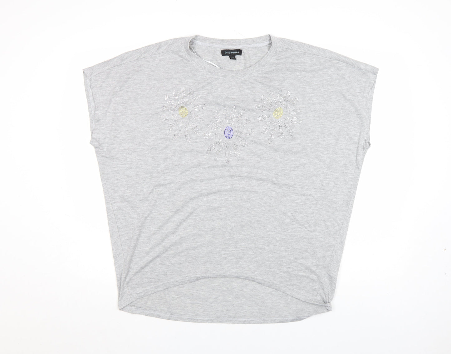 Blue Vanilla Women's Grey Beaded Flower Relaxed Fit T-Shirt Size M/L