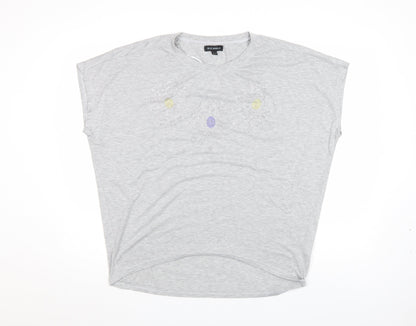 Blue Vanilla Women's Grey Beaded Flower Relaxed Fit T-Shirt Size M/L