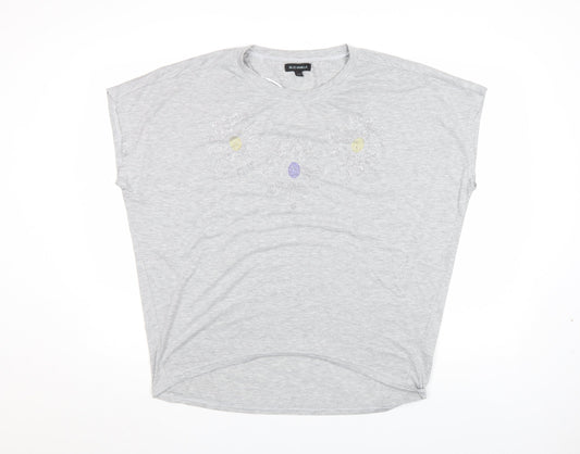 Blue Vanilla Women's Grey Beaded Flower Relaxed Fit T-Shirt Size M/L