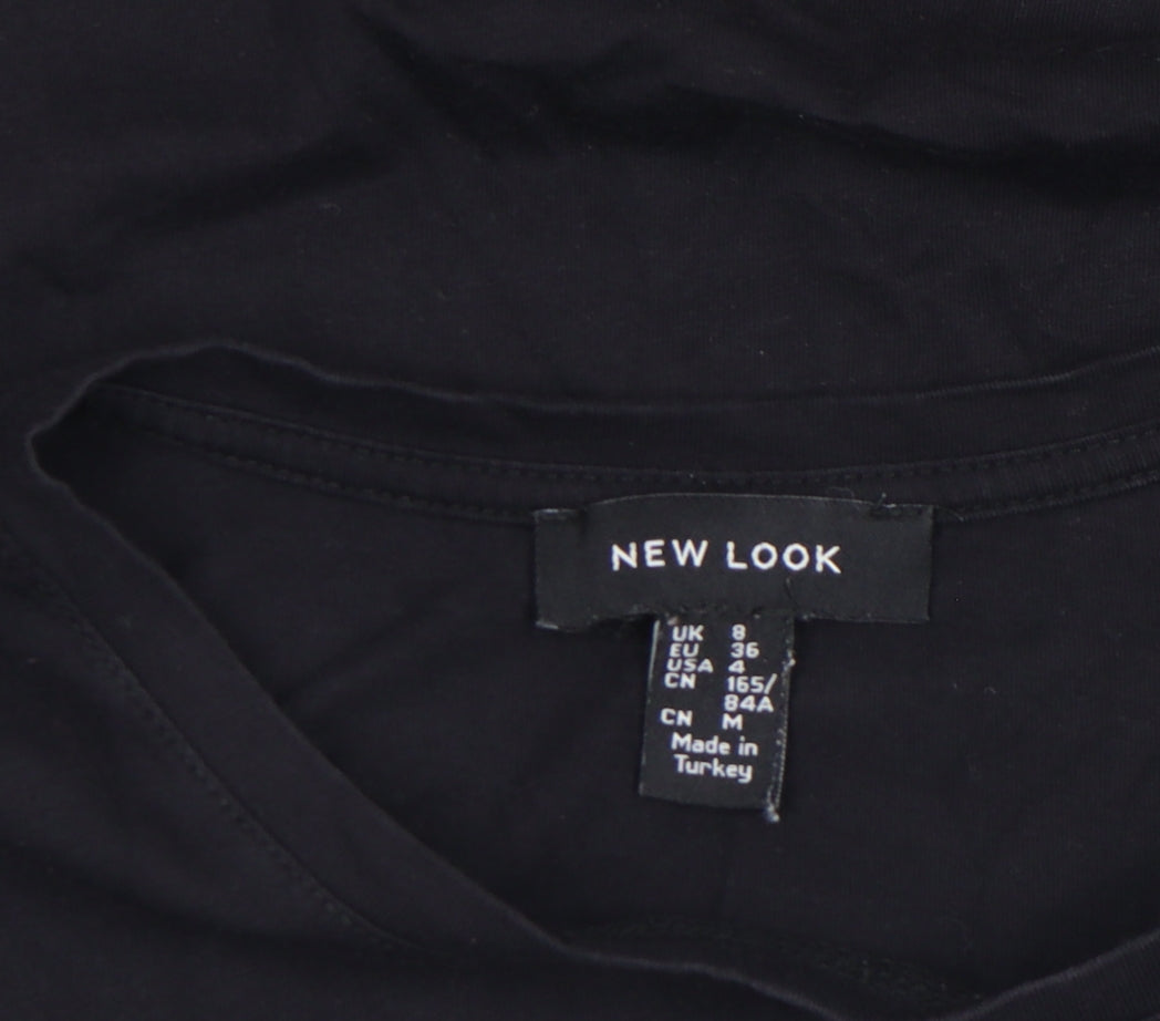 New Look Women Black Ruffle Sleeve Self Love T-Shirt Size 8