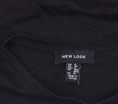 New Look Women Black Ruffle Sleeve Self Love T-Shirt Size 8