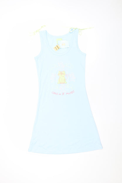 Women's Blue Cat Print Sleeveless Nightshirt Size 8-10 Lightweight Jersey