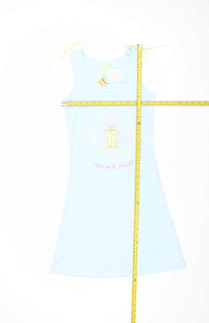 Women's Blue Cat Print Sleeveless Nightshirt Size 8-10 Lightweight Jersey