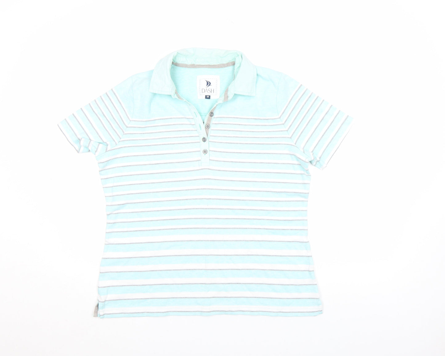 DASH Women’s Blue Striped Polo Shirt Size 16 Cotton Short Sleeve