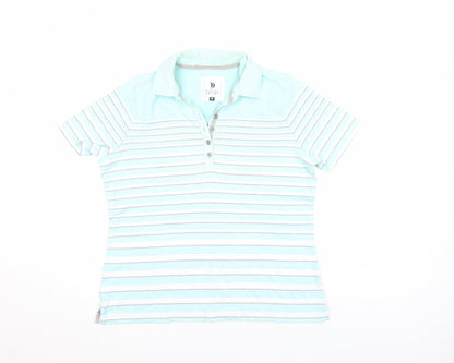 DASH Women’s Blue Striped Polo Shirt Size 16 Cotton Short Sleeve