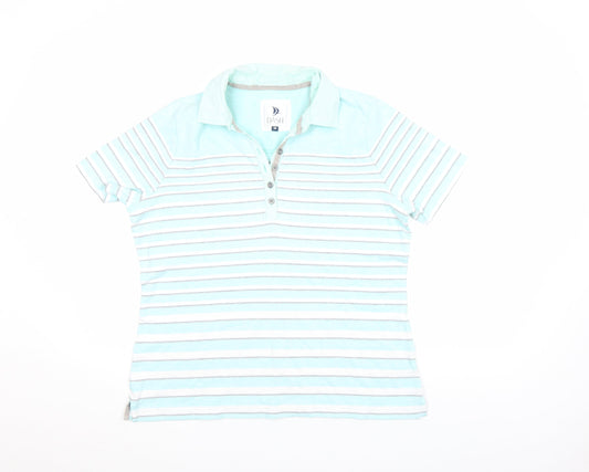 DASH Women’s Blue Striped Polo Shirt Size 16 Cotton Short Sleeve