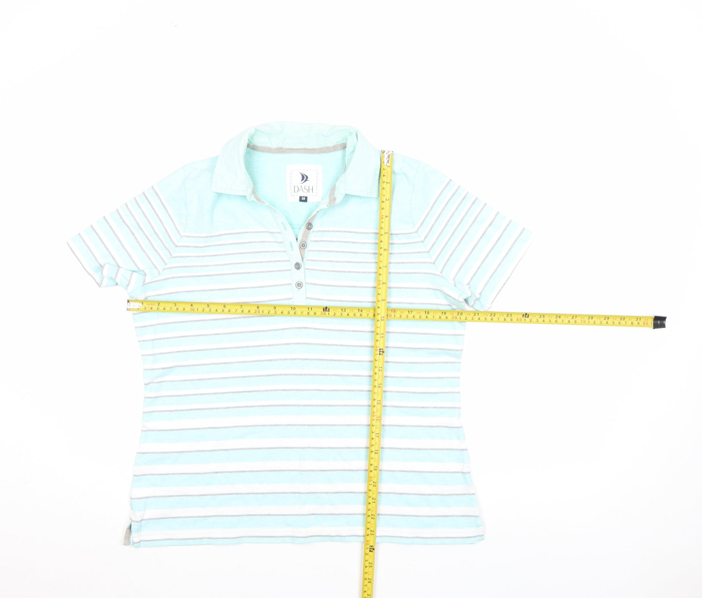 DASH Women’s Blue Striped Polo Shirt Size 16 Cotton Short Sleeve