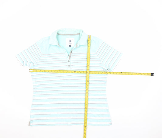 DASH Women’s Blue Striped Polo Shirt Size 16 Cotton Short Sleeve