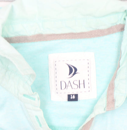 DASH Women’s Blue Striped Polo Shirt Size 16 Cotton Short Sleeve