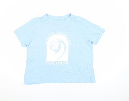 Primark Women Blue Relaxed Fit Paradise Beach Mykonos T-Shirt L