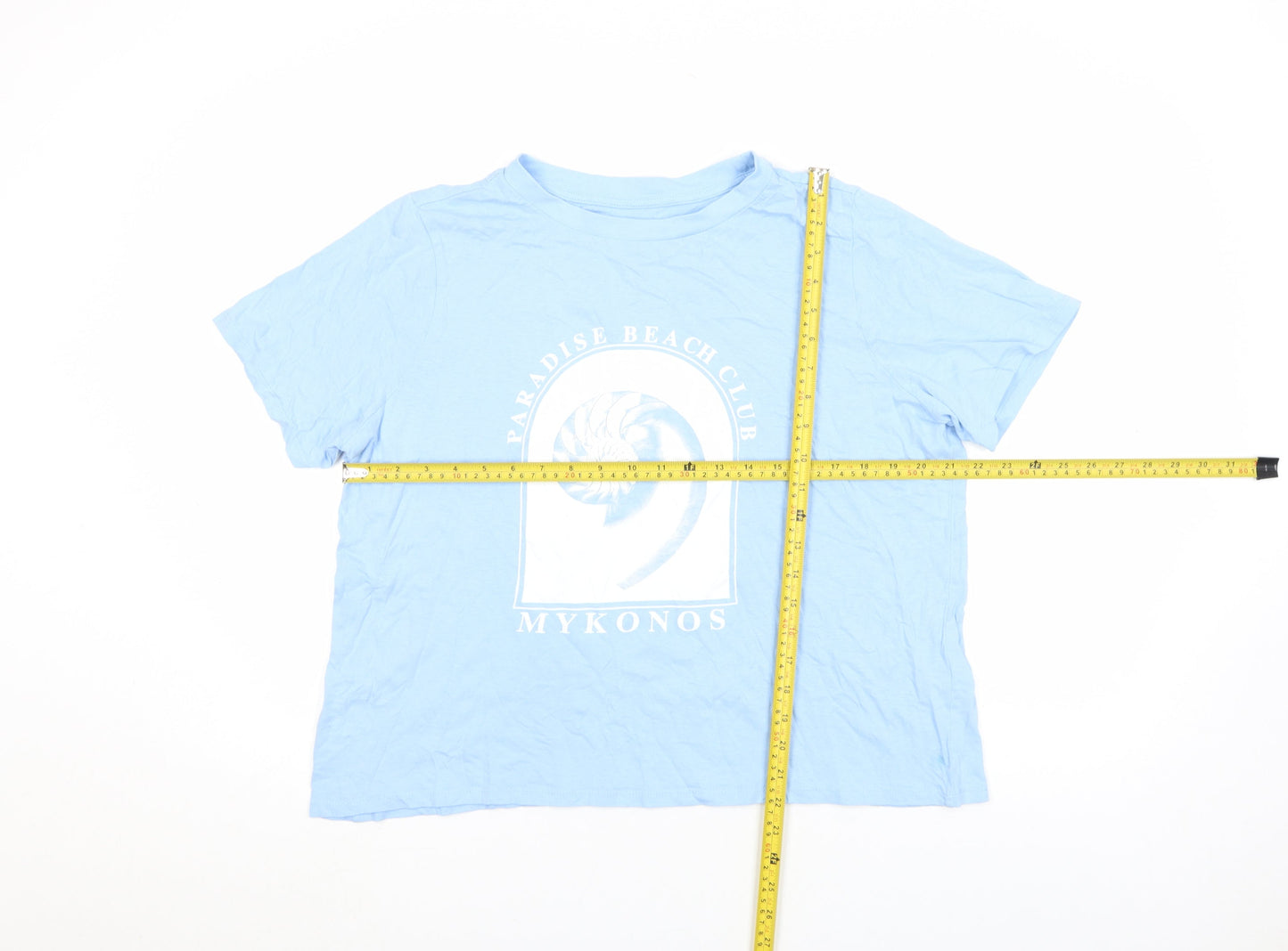 Primark Women Blue Relaxed Fit Paradise Beach Mykonos T-Shirt L