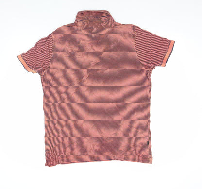 Marks and Spencer Autograph Men's Orange Striped Cotton Polo Shirt Size L