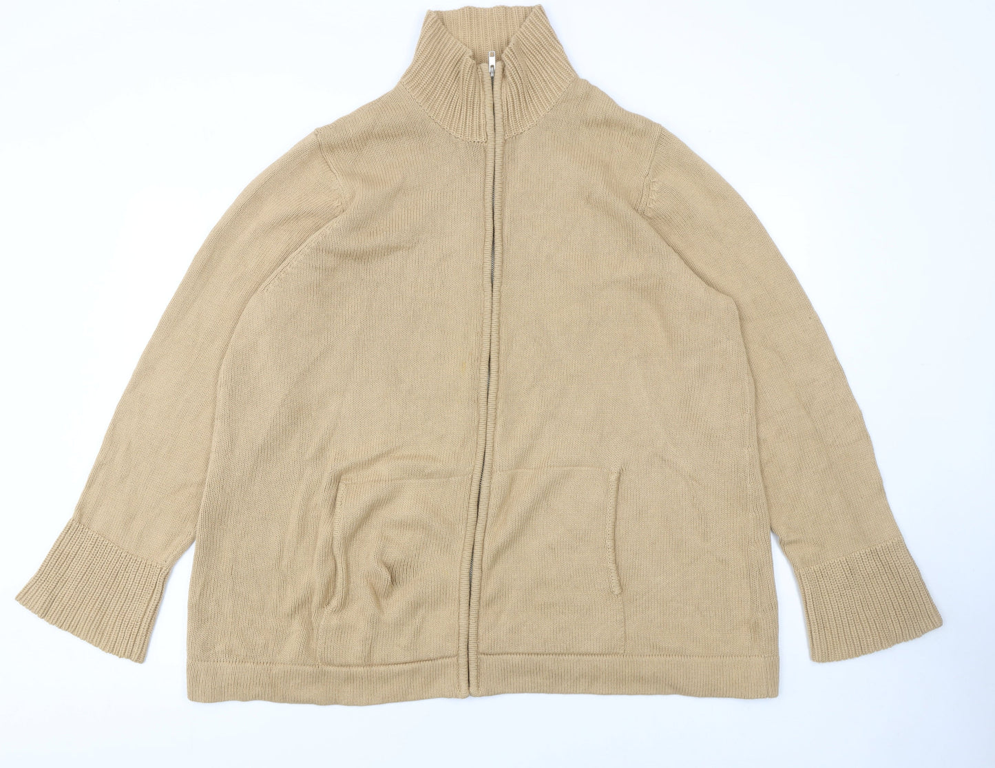 B·B Men’s Beige Cotton Full Zip High Neck Jumper 2XL