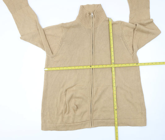 B·B Men’s Beige Cotton Full Zip High Neck Jumper 2XL