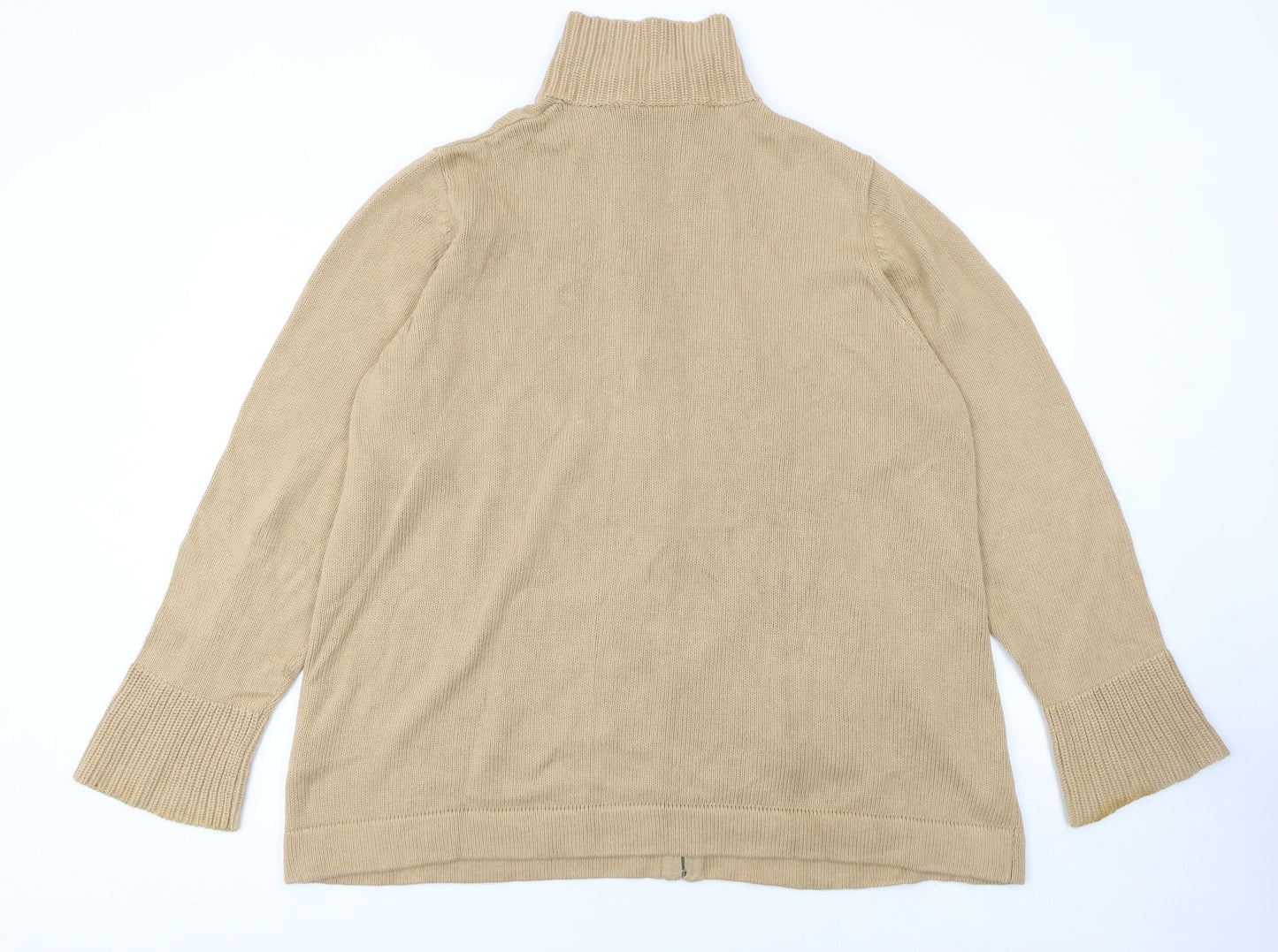 B·B Men’s Beige Cotton Full Zip High Neck Jumper 2XL