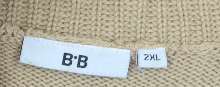 B·B Men’s Beige Cotton Full Zip High Neck Jumper 2XL