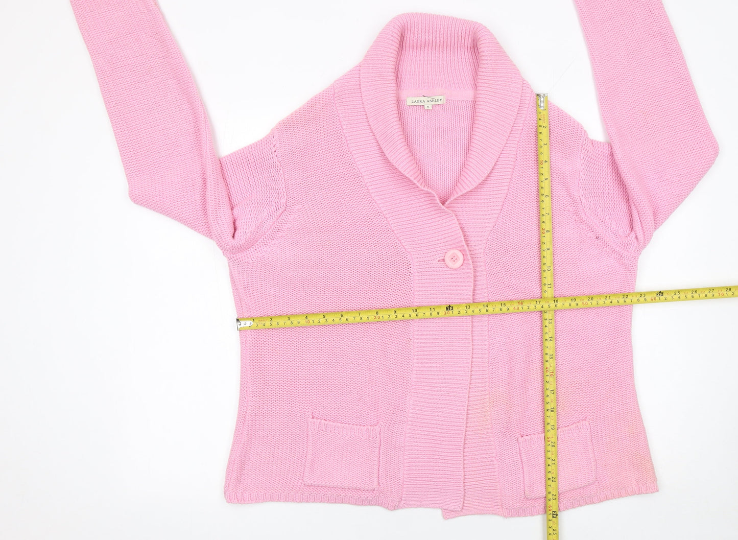 Laura Ashley Women’s Pink Cotton Cardigan XL Collared Chunky Knit
