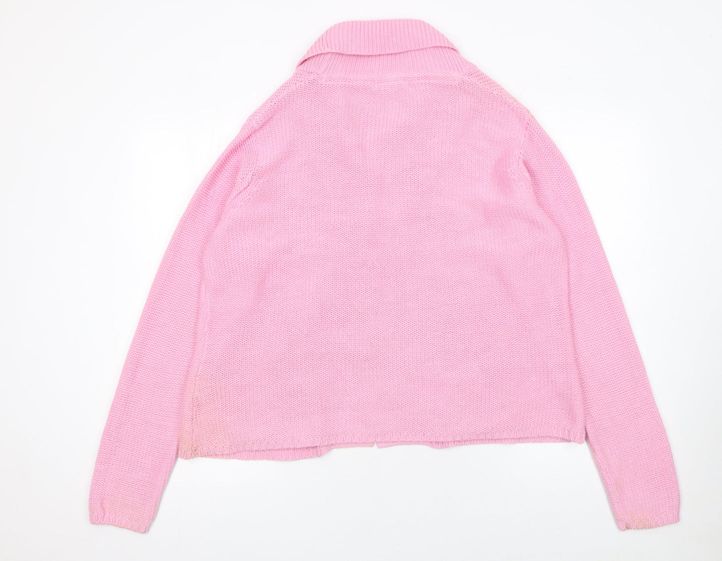 Laura Ashley Women’s Pink Cotton Cardigan XL Collared Chunky Knit