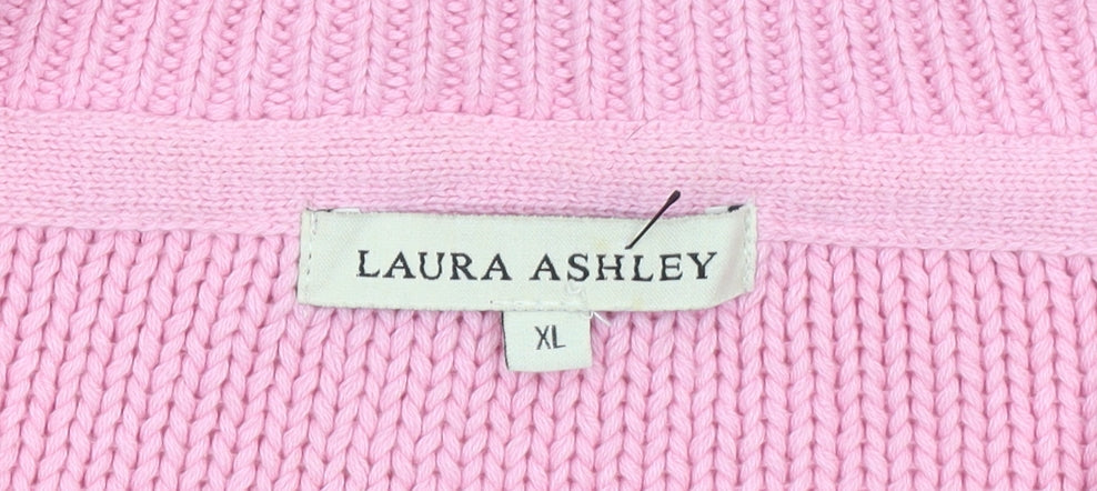 Laura Ashley Women’s Pink Cotton Cardigan XL Collared Chunky Knit