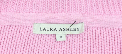 Laura Ashley Women’s Pink Cotton Cardigan XL Collared Chunky Knit