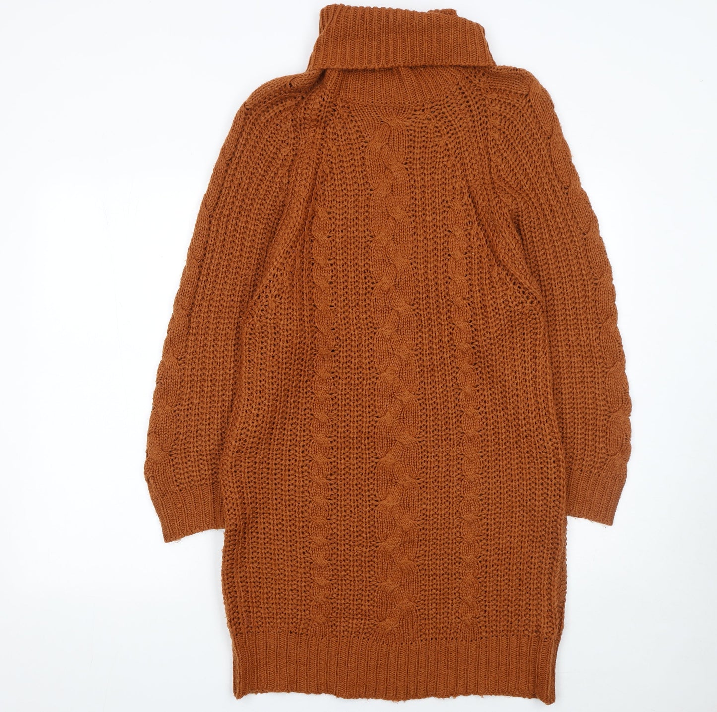 Brave Soul Women’s Brown Cable Knit Jumper Dress Size S Roll Neck