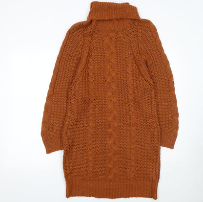 Brave Soul Women’s Brown Cable Knit Jumper Dress Size S Roll Neck