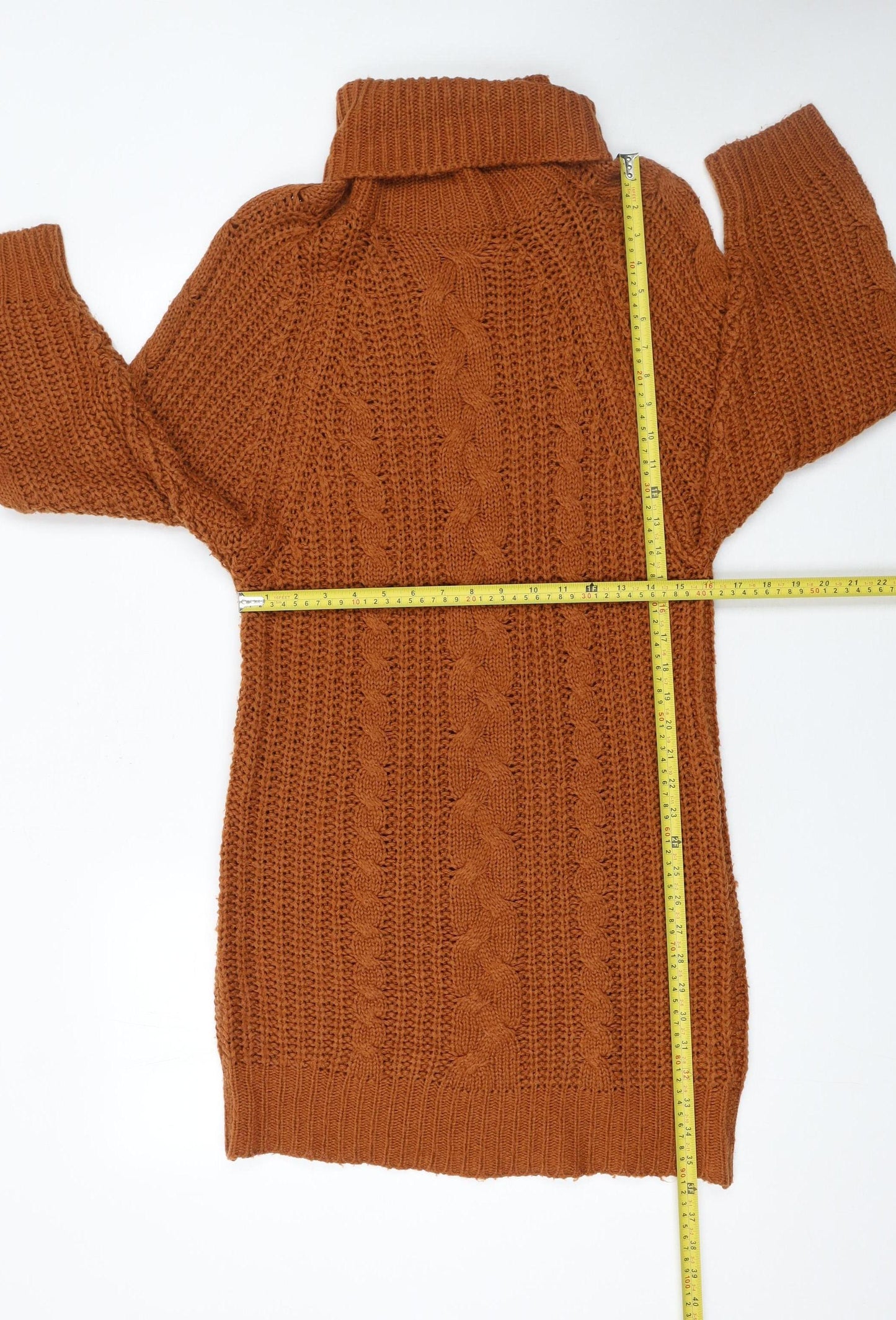 Brave Soul Women’s Brown Cable Knit Jumper Dress Size S Roll Neck