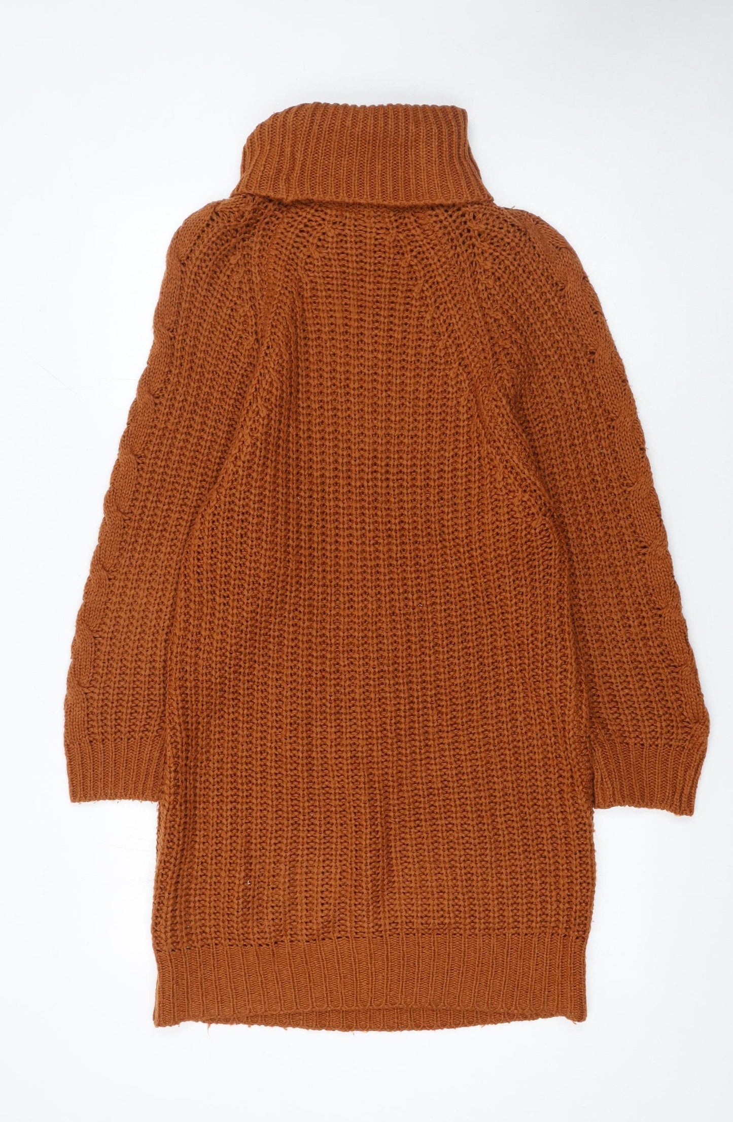 Brave Soul Women’s Brown Cable Knit Jumper Dress Size S Roll Neck