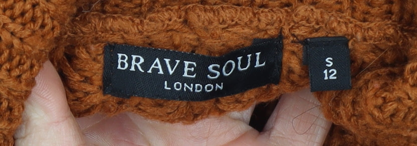 Brave Soul Women’s Brown Cable Knit Jumper Dress Size S Roll Neck