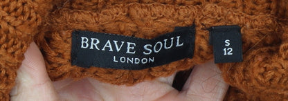 Brave Soul Women’s Brown Cable Knit Jumper Dress Size S Roll Neck