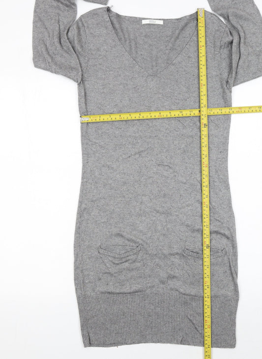 Marks and Spencer Women’s Grey Knit Jumper Dress Size 10 V-Neck Long Sleeve