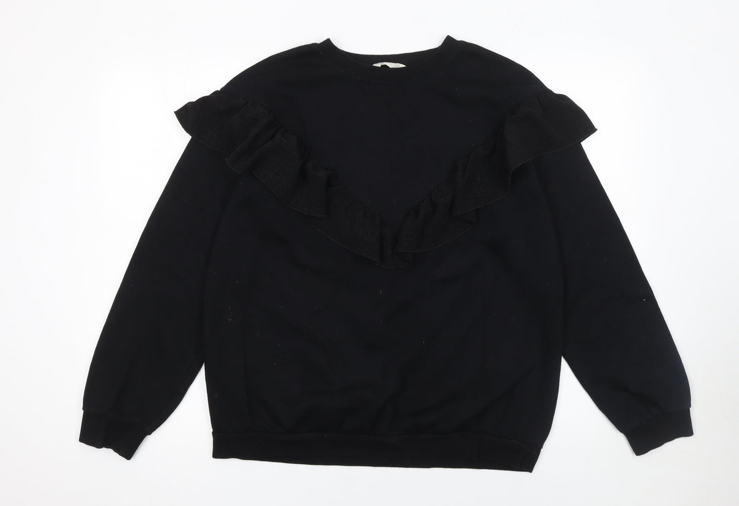 H&M Girls Black Ruffle Long Sleeve Crew Neck Sweatshirt 12-14 Years