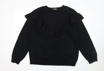 H&M Girls Black Ruffle Long Sleeve Crew Neck Sweatshirt 12-14 Years