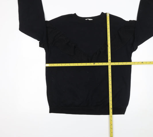 H&M Girls Black Ruffle Long Sleeve Crew Neck Sweatshirt 12-14 Years