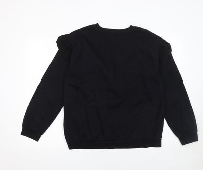 H&M Girls Black Ruffle Long Sleeve Crew Neck Sweatshirt 12-14 Years