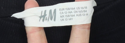 H&M Girls Black Ruffle Long Sleeve Crew Neck Sweatshirt 12-14 Years