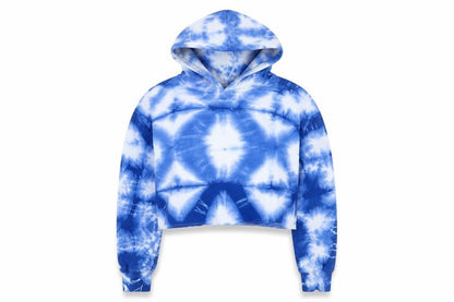 Front view of Gap Teen girls’ blue tie-dye fleece pullover hoodie, size 12, years
