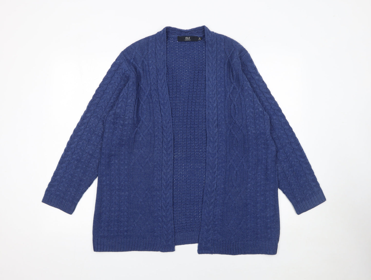 Isle Essentials Women Blue Cable-Knit Open Cardigan M 14-16