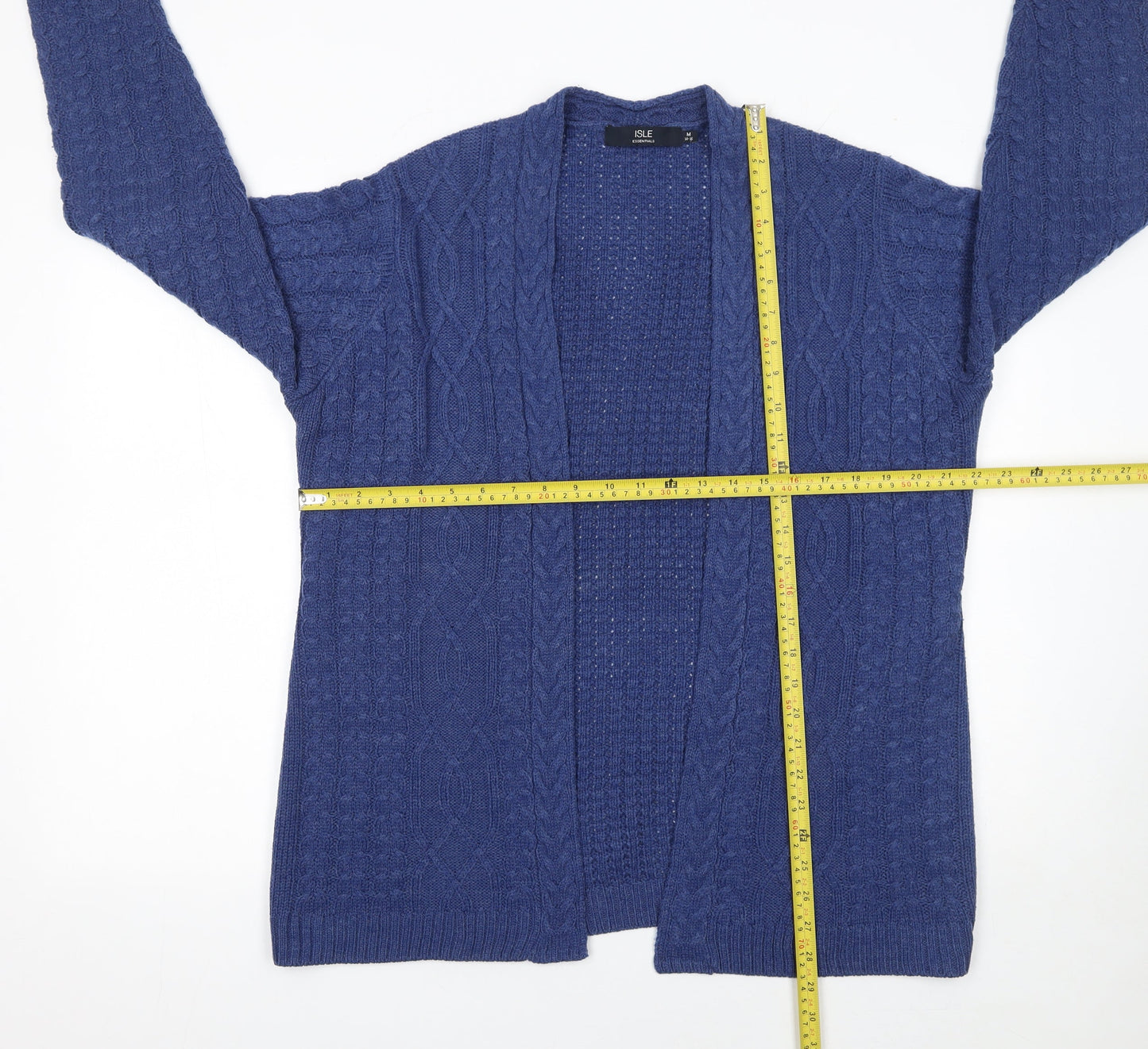 Isle Essentials Women Blue Cable-Knit Open Cardigan M 14-16
