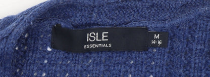 Isle Essentials Women Blue Cable-Knit Open Cardigan M 14-16