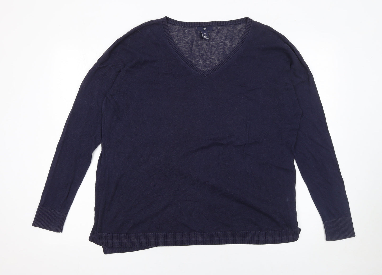 Gap Women’s Blue V-Neck Cotton Knit Pullover Jumper Size L